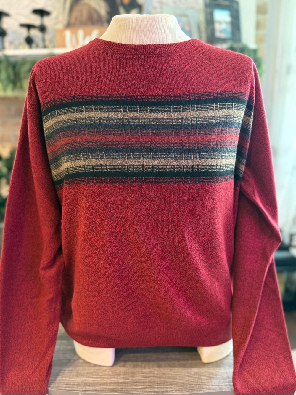 Dockers Men’s Large Red Striped Crewneck Sweater 100% Acrylic Retro Preppy Y2K